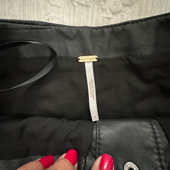 Free people black pleather skirt with pleats, button down and tie. - Picture 4 of 4